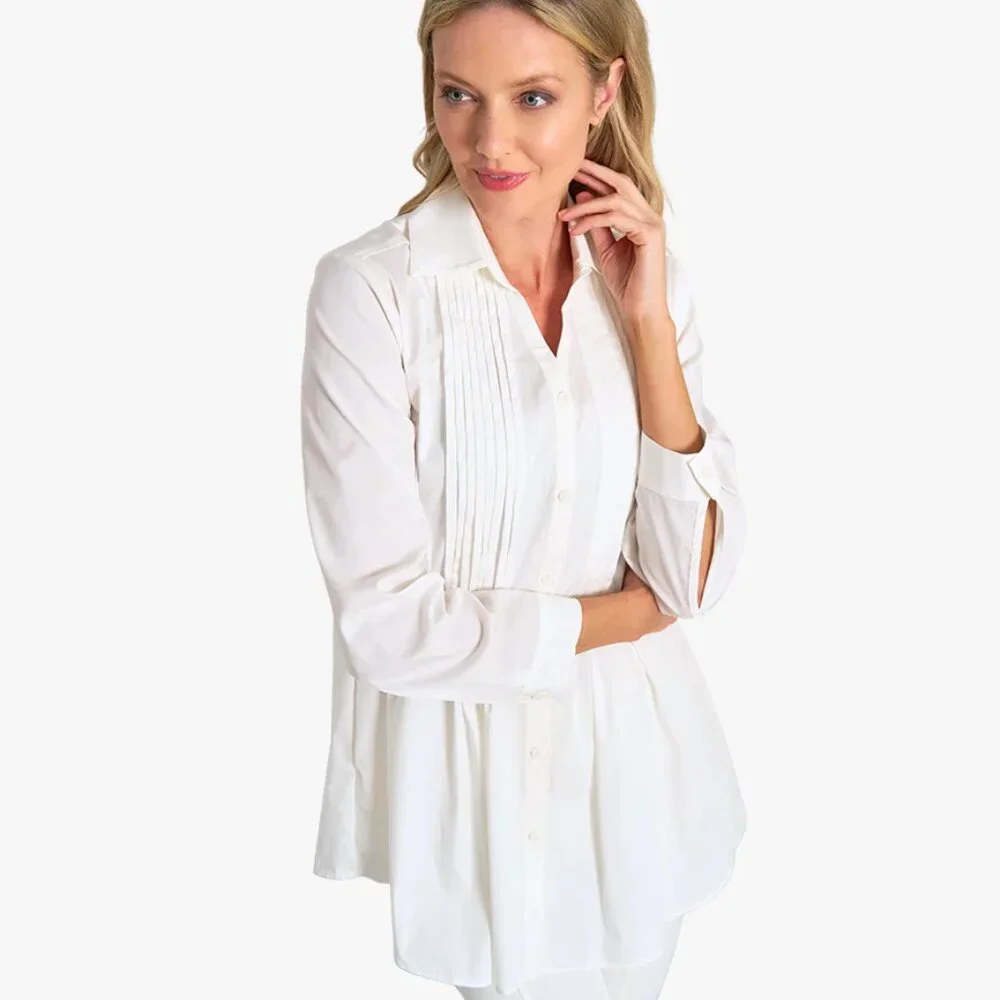 NEW STELLA CARAKASI Pintuck Tunic Soft White Women's XS